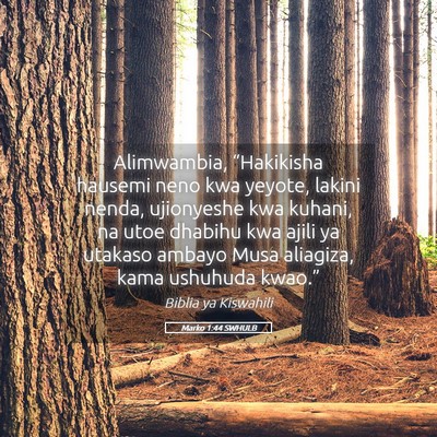 Picture 05 - Marko 1:44 SWHULB - Alimwambia, “Hakikisha hausemi neno kwa yeyote, - Bible Verse Picture