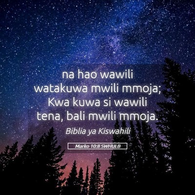 Picture 05 - Marko 10:8 SWHULB - na hao wawili watakuwa mwili mmoja; Kwa kuwa si - Bible Verse Picture