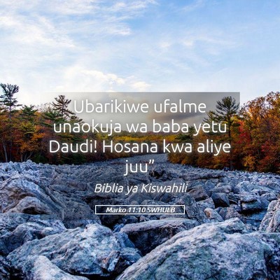 Picture 05 - Marko 11:10 SWHULB - Ubarikiwe ufalme unaokuja wa baba yetu Daudi! - Bible Verse Picture