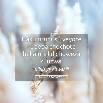 Picture 05 - Marko 11:16 SWHULB - Hakumruhusu yeyote kubeba chochote hekaluni - Bible Verse Picture