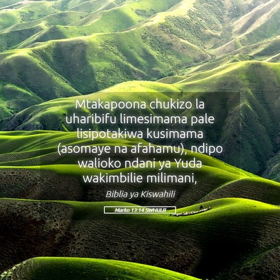 Picture 05 - Marko 13:14 SWHULB - Mtakapoona chukizo la uharibifu limesimama pale - Bible Verse Picture
