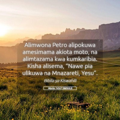 Picture 05 - Marko 14:67 SWHULB - Alimwona Petro alipokuwa amesimama akiota moto, - Bible Verse Picture