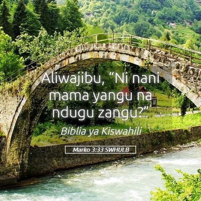 Picture 05 - Marko 3:33 SWHULB - Aliwajibu, “Ni nani mama yangu na ndugu - Bible Verse Picture