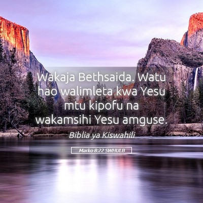 Picture 05 - Marko 8:22 SWHULB - Wakaja Bethsaida. Watu hao walimleta kwa Yesu mtu - Bible Verse Picture