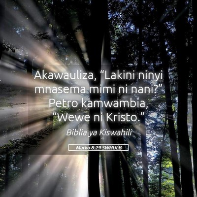 Picture 05 - Marko 8:29 SWHULB - Akawauliza, “Lakini ninyi mnasema mimi ni - Bible Verse Picture