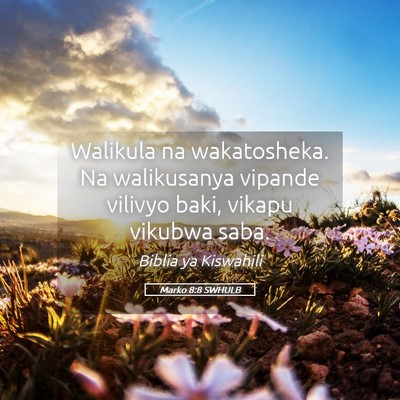 Picture 05 - Marko 8:8 SWHULB - Walikula na wakatosheka. Na walikusanya vipande - Bible Verse Picture