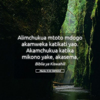 Picture 05 - Marko 9:36 SWHULB - Alimchukua mtoto mdogo akamweka katikati yao. - Bible Verse Picture
