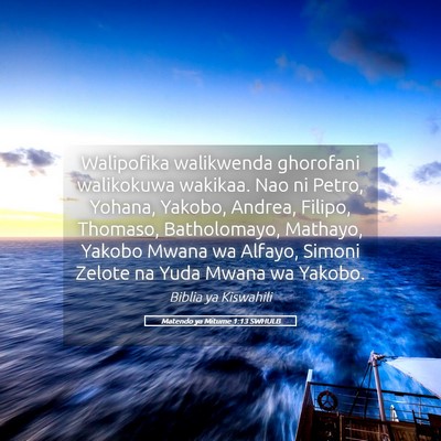 Picture 05 - Matendo ya Mitume 1:13 SWHULB - Walipofika walikwenda ghorofani walikokuwa - Bible Verse Picture