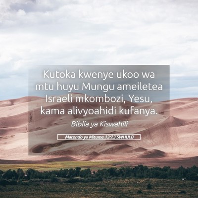 Picture 05 - Matendo ya Mitume 13:23 SWHULB - Kutoka kwenye ukoo wa mtu huyu Mungu ameiletea - Bible Verse Picture