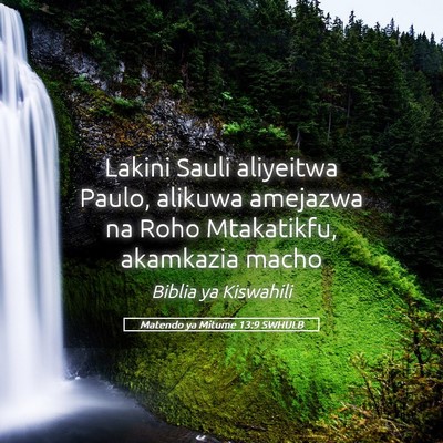 Picture 05 - Matendo ya Mitume 13:9 SWHULB - Lakini Sauli aliyeitwa Paulo, alikuwa amejazwa na - Bible Verse Picture