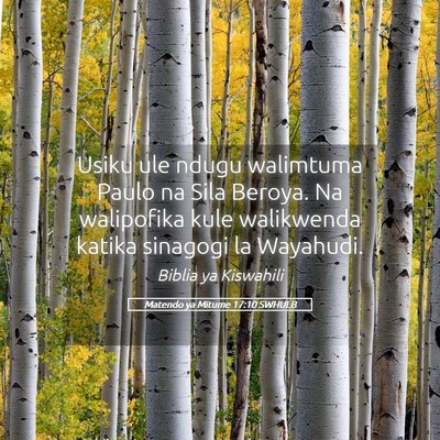 Picture 05 - Matendo ya Mitume 17:10 SWHULB - Usiku ule ndugu walimtuma Paulo na Sila Beroya. - Bible Verse Picture