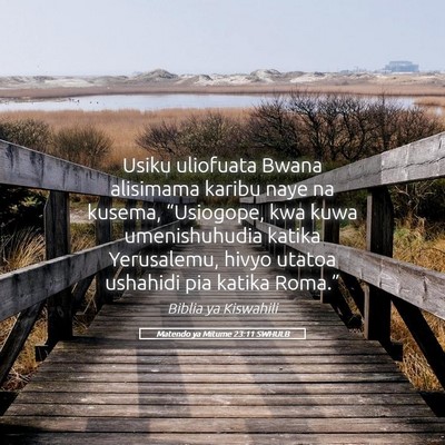 Picture 05 - Matendo ya Mitume 23:11 SWHULB - Usiku uliofuata Bwana alisimama karibu naye na - Bible Verse Picture