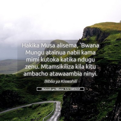 Picture 05 - Matendo ya Mitume 3:22 SWHULB - Hakika Musa alisema, 'Bwana Mungu atainua nabii - Bible Verse Picture