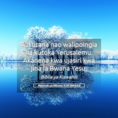 Picture 05 - Matendo ya Mitume 9:28 SWHULB - Alikutana nao walipoingia na kutoka Yerusalemu. - Bible Verse Picture