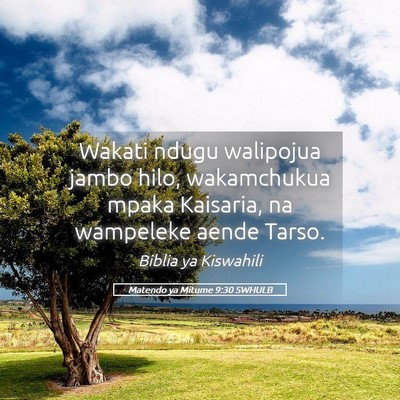 Picture 05 - Matendo ya Mitume 9:30 SWHULB - Wakati ndugu walipojua jambo hilo, wakamchukua - Bible Verse Picture