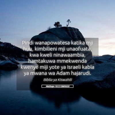 Picture 05 - Mathayo 10:23 SWHULB - Pindi wanapowatesa katika mji huu, kimbilieni mji - Bible Verse Picture