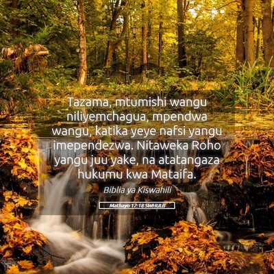 Picture 05 - Mathayo 12:18 SWHULB - Tazama, mtumishi wangu niliyemchagua, mpendwa - Bible Verse Picture