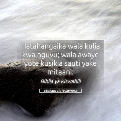 Picture 05 - Mathayo 12:19 SWHULB - Hatahangaika wala kulia kwa nguvu; wala awaye - Bible Verse Picture