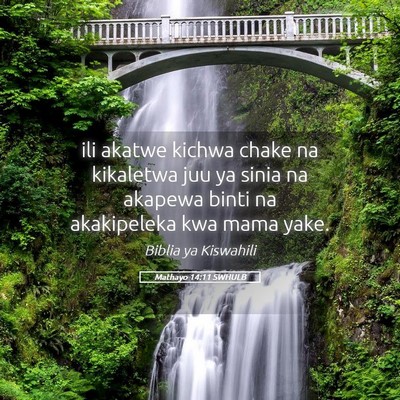 Picture 05 - Mathayo 14:11 SWHULB - ili akatwe kichwa chake na kikaletwa juu ya sinia - Bible Verse Picture