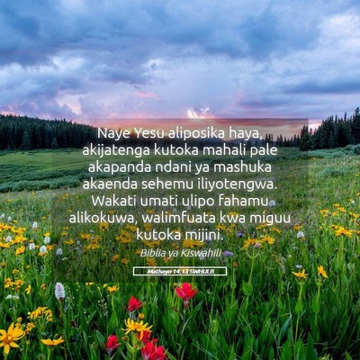 Picture 05 - Mathayo 14:13 SWHULB - Naye Yesu aliposika haya, akijatenga kutoka - Bible Verse Picture