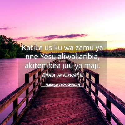 Picture 05 - Mathayo 14:25 SWHULB - Katika usiku wa zamu ya nne Yesu aliwakaribia, - Bible Verse Picture