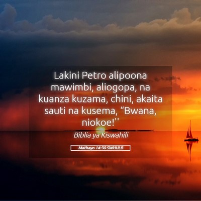 Picture 05 - Mathayo 14:30 SWHULB - Lakini Petro alipoona mawimbi, aliogopa, na - Bible Verse Picture