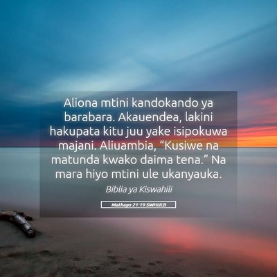 Picture 05 - Mathayo 21:19 SWHULB - Aliona mtini kandokando ya barabara. Akauendea, - Bible Verse Picture
