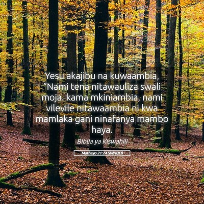 Picture 05 - Mathayo 21:24 SWHULB - Yesu akajibu na kuwaambia, “Nami tena - Bible Verse Picture