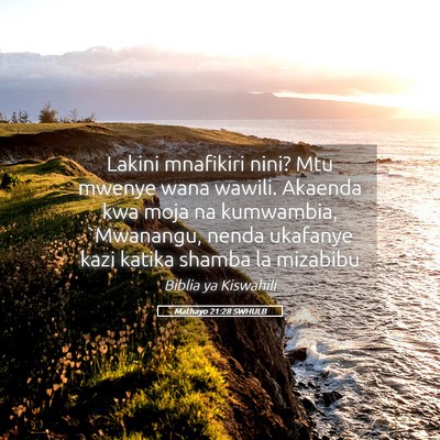 Picture 05 - Mathayo 21:28 SWHULB - Lakini mnafikiri nini? Mtu mwenye wana wawili. - Bible Verse Picture