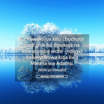 Picture 05 - Mathayo 24:39 SWHULB - na hawakujua kitu chochote hadi gharika ilipokuja - Bible Verse Picture