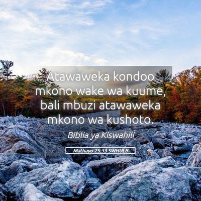 Picture 05 - Mathayo 25:33 SWHULB - Atawaweka kondoo mkono wake wa kuume, bali mbuzi - Bible Verse Picture