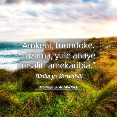 Picture 05 - Mathayo 26:46 SWHULB - Amkeni, tuondoke. Tazama, yule anaye nisaliti - Bible Verse Picture