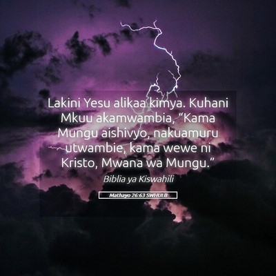 Picture 05 - Mathayo 26:63 SWHULB - Lakini Yesu alikaa kimya. Kuhani Mkuu akamwambia, - Bible Verse Picture