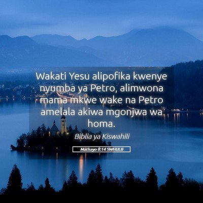 Picture 05 - Mathayo 8:14 SWHULB - Wakati Yesu alipofika kwenye nyumba ya Petro, - Bible Verse Picture