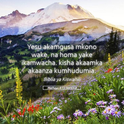 Picture 05 - Mathayo 8:15 SWHULB - Yesu akamgusa mkono wake, na homa yake ikamwacha. - Bible Verse Picture