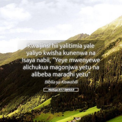 Picture 05 - Mathayo 8:17 SWHULB - Kwa jinsi hii yalitimia yale yaliyo kwisha - Bible Verse Picture