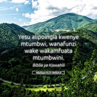 Picture 05 - Mathayo 8:23 SWHULB - Yesu alipoingia kwenye mtumbwi, wanafunzi wake - Bible Verse Picture