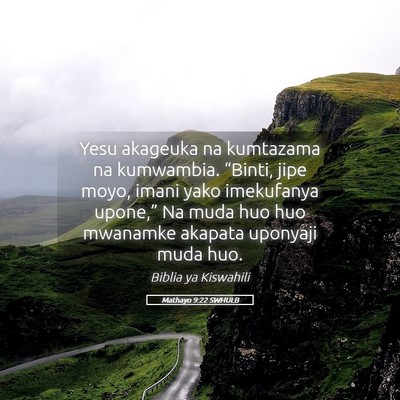 Picture 05 - Mathayo 9:22 SWHULB - Yesu akageuka na kumtazama na kumwambia. - Bible Verse Picture