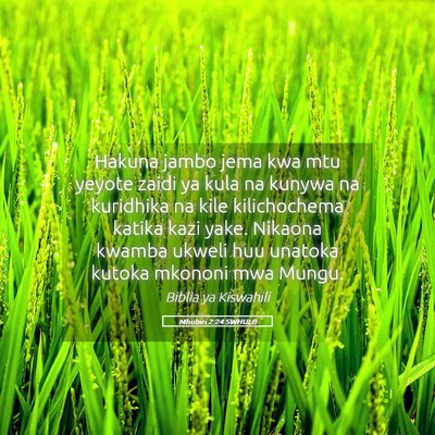 Picture 05 - Mhubiri 2:24 SWHULB - Hakuna jambo jema kwa mtu yeyote zaidi ya kula na - Bible Verse Picture