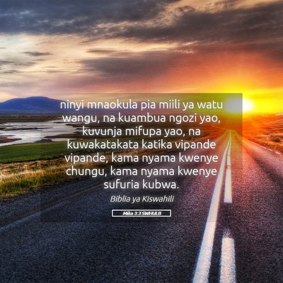 Picture 05 - Mika 3:3 SWHULB - ninyi mnaokula pia miili ya watu wangu, na - Bible Verse Picture