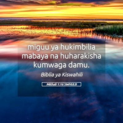 Picture 05 - Mithali 1:16 SWHULB - miguu ya hukimbilia mabaya na huharakisha kumwaga - Bible Verse Picture
