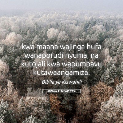 Picture 05 - Mithali 1:32 SWHULB - kwa maana wajinga hufa wanaporudi nyuma, na - Bible Verse Picture