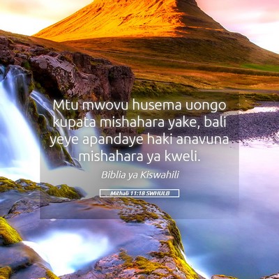 Picture 05 - Mithali 11:18 SWHULB - Mtu mwovu husema uongo kupata mishahara yake, - Bible Verse Picture