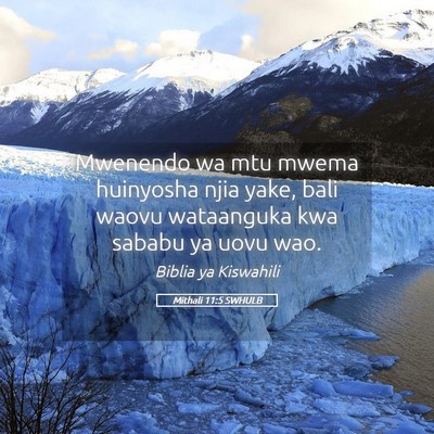 Picture 05 - Mithali 11:5 SWHULB - Mwenendo wa mtu mwema huinyosha njia yake, bali - Bible Verse Picture