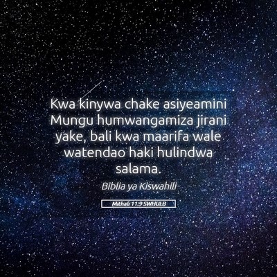 Picture 05 - Mithali 11:9 SWHULB - Kwa kinywa chake asiyeamini Mungu humwangamiza - Bible Verse Picture