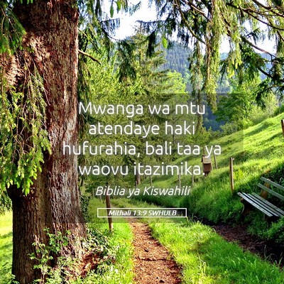 Picture 05 - Mithali 13:9 SWHULB - Mwanga wa mtu atendaye haki hufurahia, bali taa - Bible Verse Picture