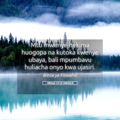 Picture 05 - Mithali 14:16 SWHULB - Mtu mwenye hekima huogopa na kutoka kwenye ubaya, - Bible Verse Picture