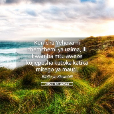 Picture 05 - Mithali 14:27 SWHULB - Kumcha Yehova ni chemchemi ya uzima, ili kwamba - Bible Verse Picture