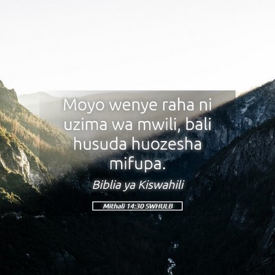 Picture 05 - Mithali 14:30 SWHULB - Moyo wenye raha ni uzima wa mwili, bali husuda - Bible Verse Picture