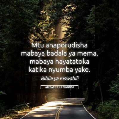 Picture 05 - Mithali 17:13 SWHULB - Mtu anaporudisha mabaya badala ya mema, mabaya - Bible Verse Picture